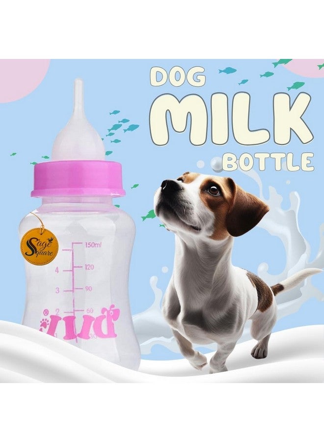 سايج سكوير طقم زجاجة رضاعة حليب للحيوانات الأليفة سعة 150 مل مع فرشاة تنظيف وفرشاة نابلس للجراء حديثي الولادة، تصميم مريح لجلسات تغذية مريحة (قد يختلف اللون) - Image 2