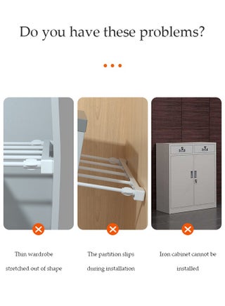 Wardrobe Tension Rack, expandable wardrobe rack, adjustable storage rack, non perforated collection partition, used for wardrobes, cabinets, bookshelves, bathrooms, white (24cm wide, adjustable from 38 to 60cm long) - view 4