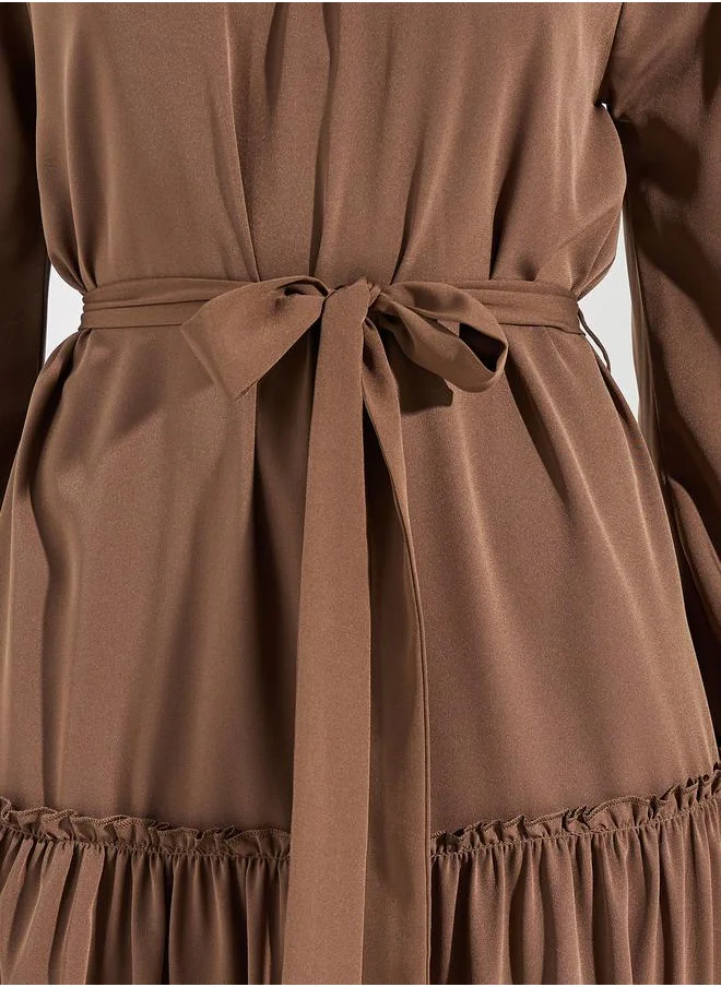 ستايلي Plain Long Sleeves Tiered Midi Dress
