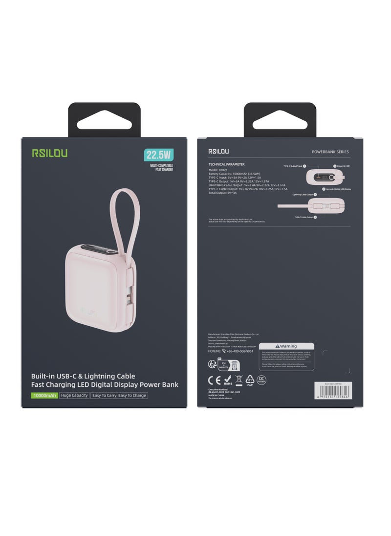 rsilou - rsilou 10000mAh Capacity Power Bank,PD, Built-in Type-C and Lightning Cables, 22.5W Fast Charging Per Port, 38.5 Total Max Output Power, Multi-Device Compatibility, Digital Display - Image 1