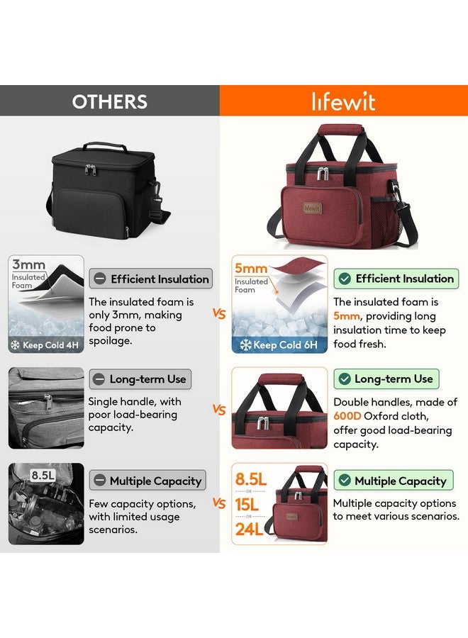 Lifewit Large Lunch Bag Insulated Lunch Box Soft Cooler Cooling Tote for Adult Men Women, Burgundy 12-Can (8.5L) - Image 3