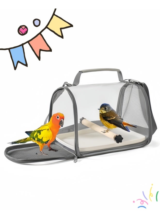 قفص نقل طيور محمول للسفر، قفص سفر صغير للحيوانات الأليفة مزود بجثم وصينية من البولي بروبيلين، مثالي للببغاء، والباراكيت، والحيوانات الصغيرة أثناء المشي لمسافات طويلة، والتخييم، وزيارات الطبيب البيطري (رمادي، NB108) - Image 1