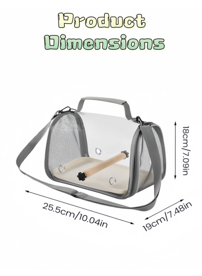 قفص نقل طيور محمول للسفر، قفص سفر صغير للحيوانات الأليفة مزود بجثم وصينية من البولي بروبيلين، مثالي للببغاء، والباراكيت، والحيوانات الصغيرة أثناء المشي لمسافات طويلة، والتخييم، وزيارات الطبيب البيطري (رمادي، NB108) - Image 3