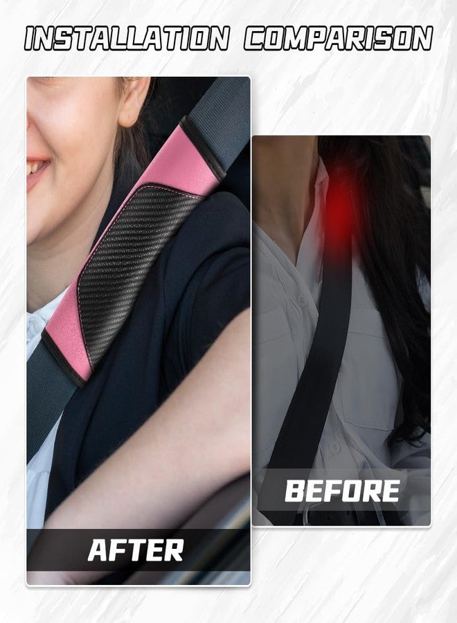 ongfuwu 2PCS Car Seat Belt Cover Pad, Soft Carbon Fiber Leather Seatbelt Shoulder Protector for a More Comfortable Driving, Universal Safety Belt Strap Cover to Protect Your Neck (Pink) - Image 5