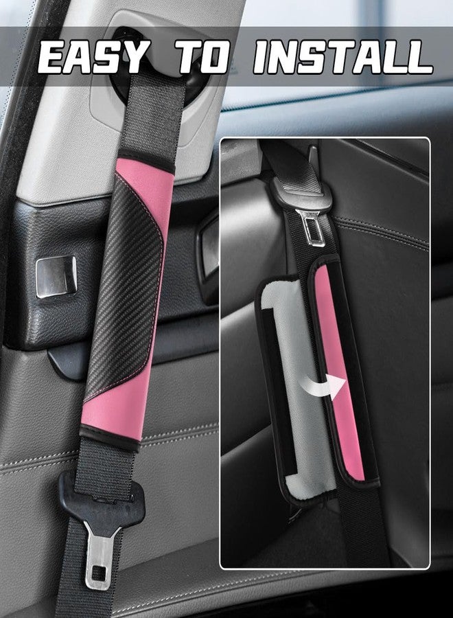 ongfuwu 2PCS Car Seat Belt Cover Pad, Soft Carbon Fiber Leather Seatbelt Shoulder Protector for a More Comfortable Driving, Universal Safety Belt Strap Cover to Protect Your Neck (Pink) - Image 4
