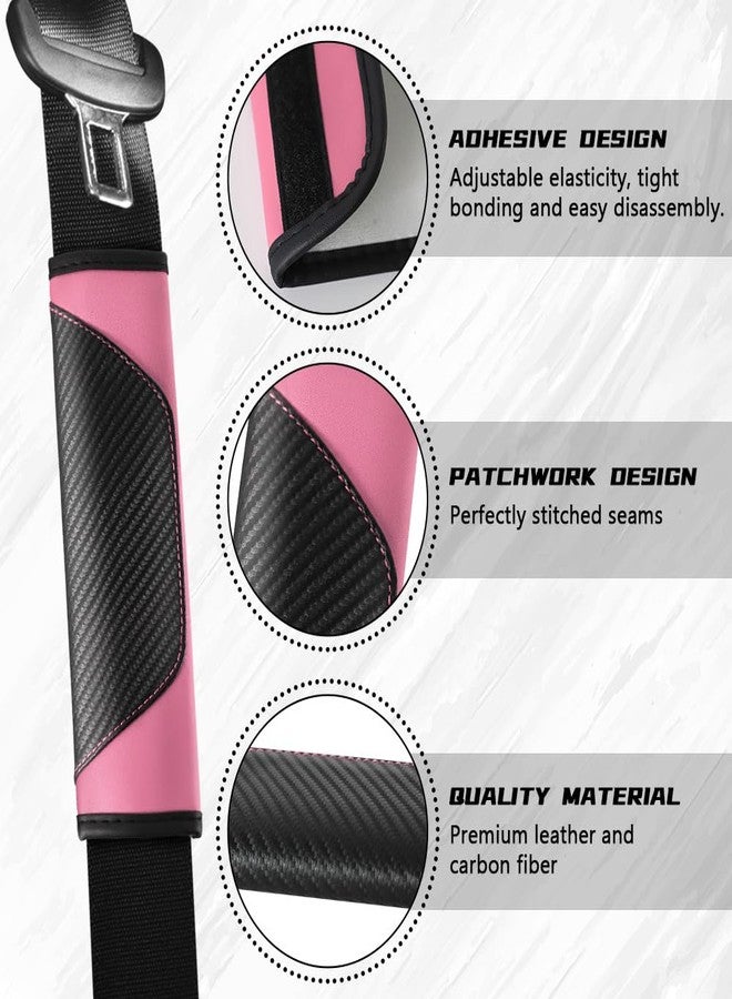 ongfuwu 2PCS Car Seat Belt Cover Pad, Soft Carbon Fiber Leather Seatbelt Shoulder Protector for a More Comfortable Driving, Universal Safety Belt Strap Cover to Protect Your Neck (Pink) - Image 3