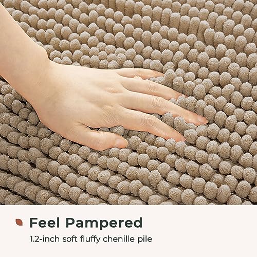 FRESHMINT Chenille Bath Rugs Extra Soft and Absorbent Microfiber Shag Rug, Non-Slip Runner Carpet for Tub Bathroom Shower Mat, Machine-Washable Durable Thick Area Rugs (Light Brown, 24" x 17") - Image 3