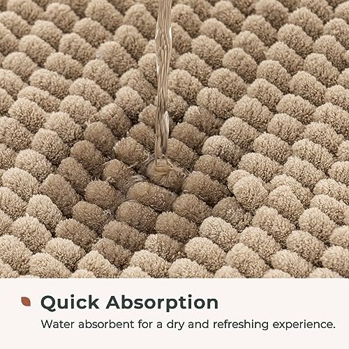 FRESHMINT Chenille Bath Rugs Extra Soft and Absorbent Microfiber Shag Rug, Non-Slip Runner Carpet for Tub Bathroom Shower Mat, Machine-Washable Durable Thick Area Rugs (Light Brown, 24" x 17") - Image 4