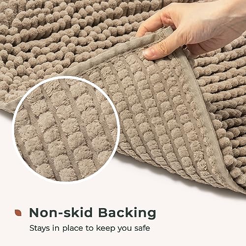 FRESHMINT Chenille Bath Rugs Extra Soft and Absorbent Microfiber Shag Rug, Non-Slip Runner Carpet for Tub Bathroom Shower Mat, Machine-Washable Durable Thick Area Rugs (Light Brown, 24" x 17") - Image 5