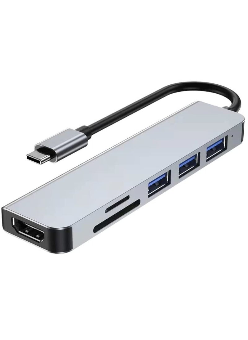 ELTRAZONE USB-C Hub.USB C Docking Adapter. 6-In-1 USB To HDMI Multi-Port Adapter Compatible With USB C Laptops And Other Type C Devices (4K HDMI USB3.0 SD/TF Card Reader 100W PD, Titanium Empty Gray  - Image 1