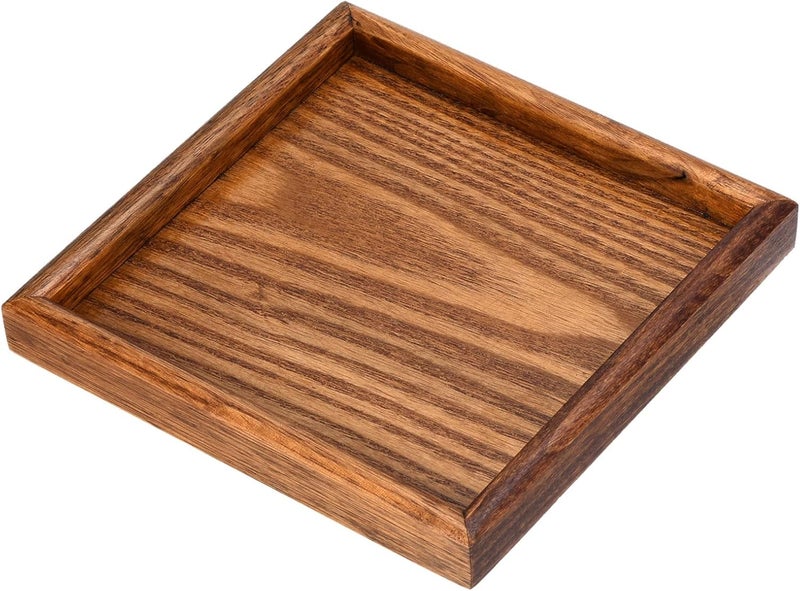 PATIKIL Wood Serving Tray 7 Inch Square Decorative Platter for Home Decor Kitchen Table Candle Holder Brown - Image 1