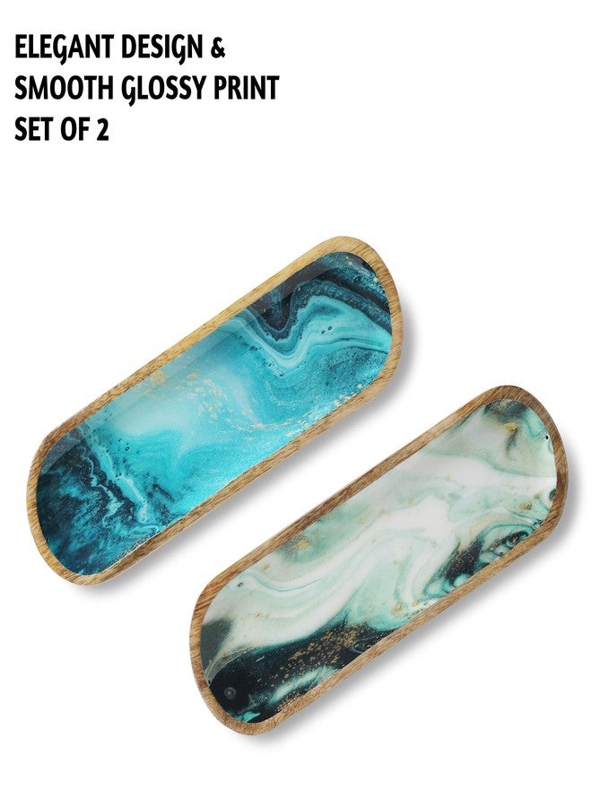 Folkulture Incense Holder or Incense Burner, Incense Holder for Sticks or Wooden Incense Tray for Sticks, Modern Insence-Stick Holder, Ash Catcher, Mango Wood, Set of 2, Blue and Green Agate - Image 3