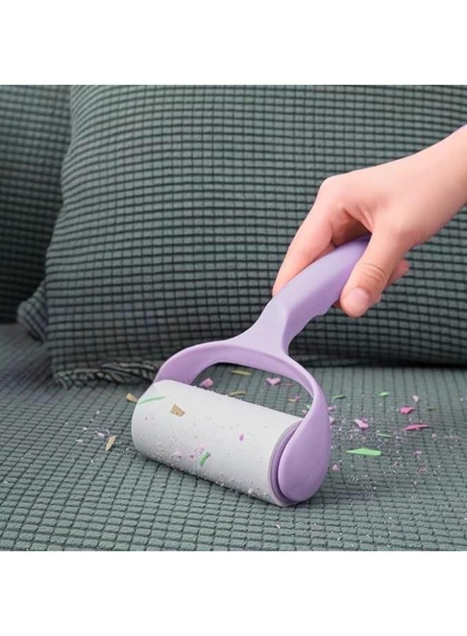 فرشاة دوارة لازالة الوبر فائقة الالتصاق مع 2 عبوة اعادة تعبئة لشعر الحيوانات الاليفة والغبار والمفروشات والملابس والمظلات ومقاعد السيارة، بكرة لاصقة محمولة مع مقبض مريح (ارجواني) - Image 1