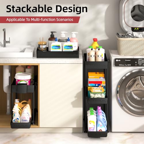 Sevenblue 4 Pack Under Sink Organizer, Bathroom Organizers and Storage, 2 Tier Multi-Use Pull Out Cabinet Organizer with Hang Hooks and Cups (Black, 4 Pack) - Image 5