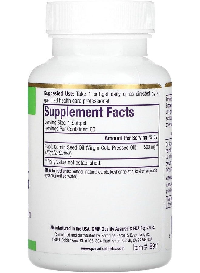 Paradise Herbs Paradise Black Seed Oil, Rich in Antioxidants, Immune Supporting, Super Potent, Ultra Pure, Vegan, Non GMO, Gluten Free, 60 Softgels - Image 2