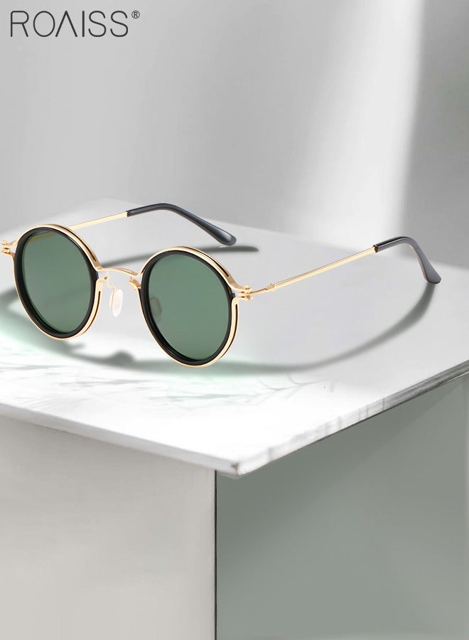 Women's Round Sunglasses UV400 Protection Sun Glasses with Gold Metal Frame and Green Lenses Fashion Anti Glare Sun Shades with Glasses Case 47mm