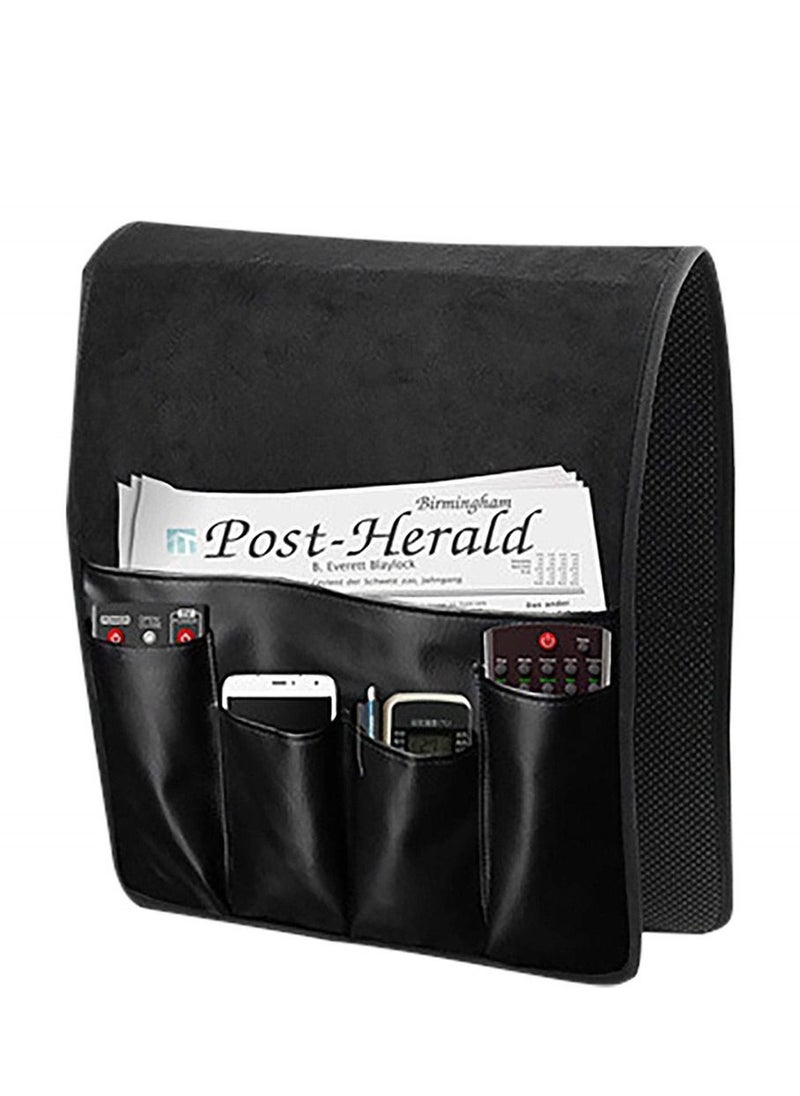 Y&D - Leather Sofa Armrest Organizer, Non-Slip Armchair Caddy for Couch Remote Control Holder with 5 Pockets Phone, Book, Magazines, Tablet, Recliner Tidy Hanging Storage Bag Arm Chair - Image 1