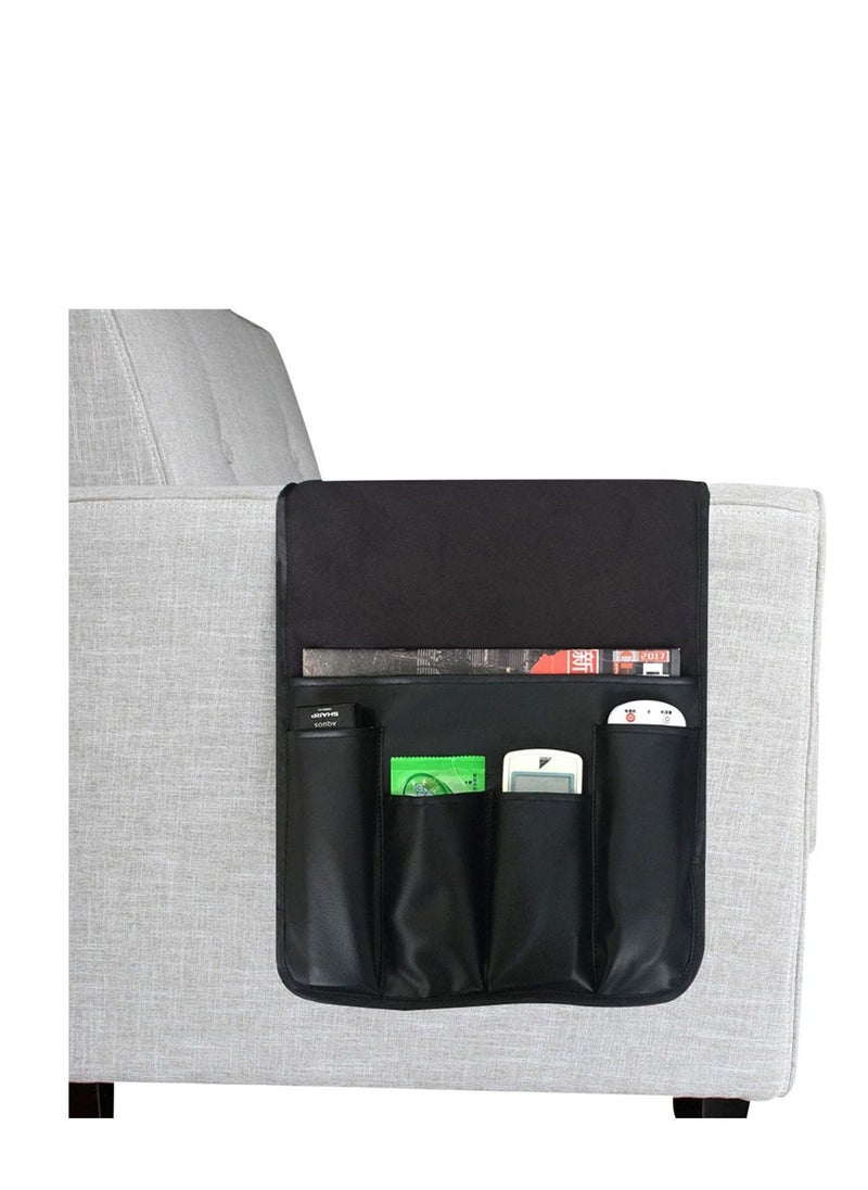 Y&D - Leather Sofa Armrest Organizer, Non-Slip Armchair Caddy for Couch Remote Control Holder with 5 Pockets Phone, Book, Magazines, Tablet, Recliner Tidy Hanging Storage Bag Arm Chair - Image 1