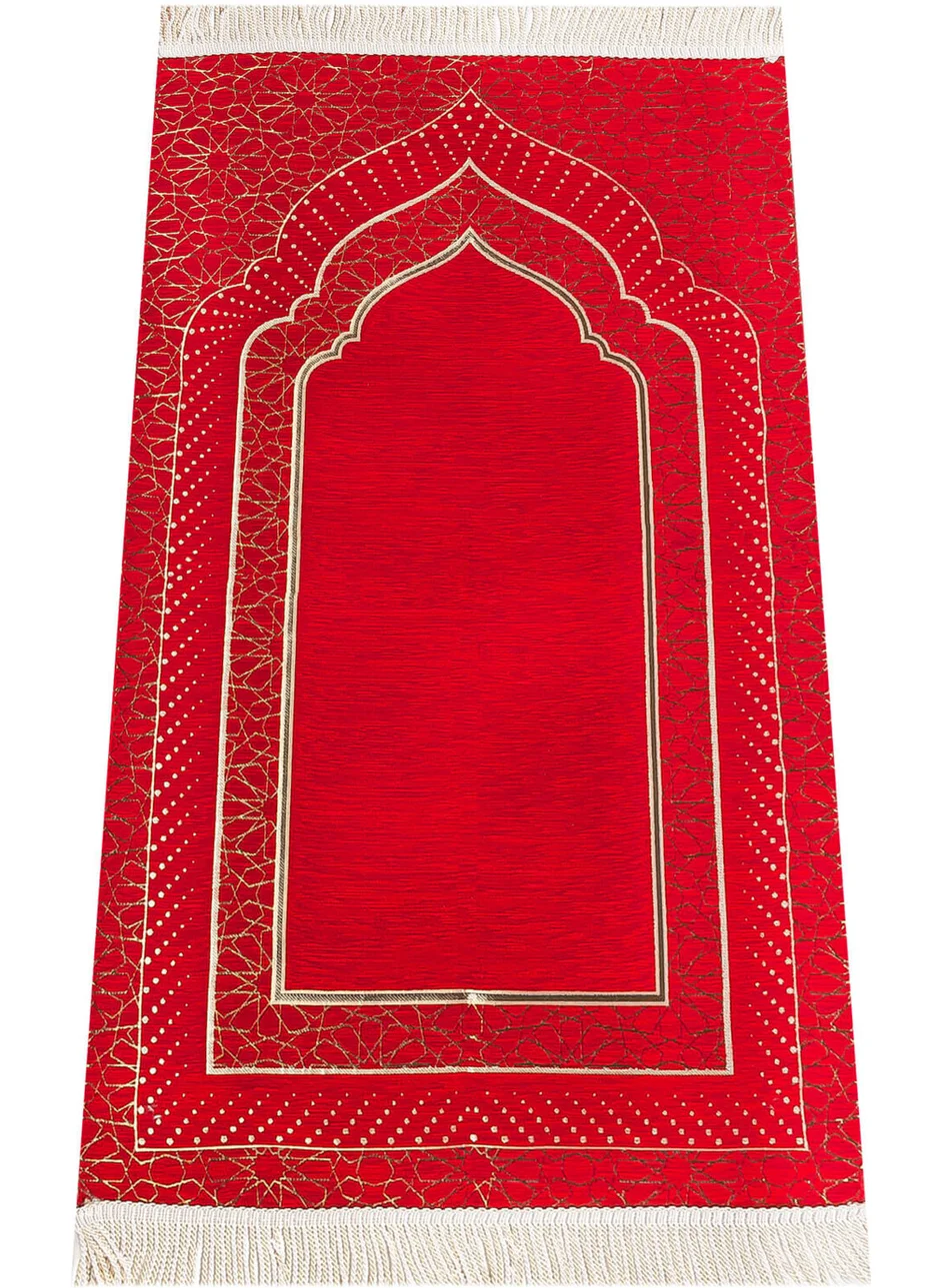 İhvan Online Mihrab Patterned Lined Chenille Prayer Rug - Red