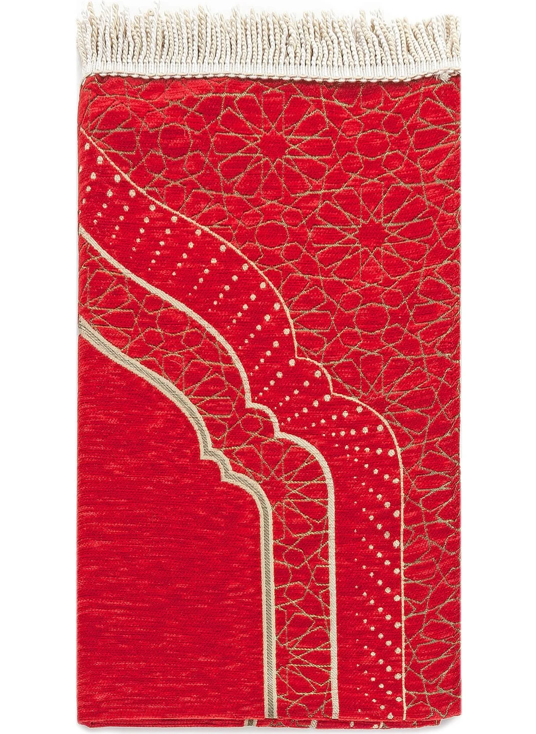 İhvan Online Mihrab Patterned Lined Chenille Prayer Rug - Red