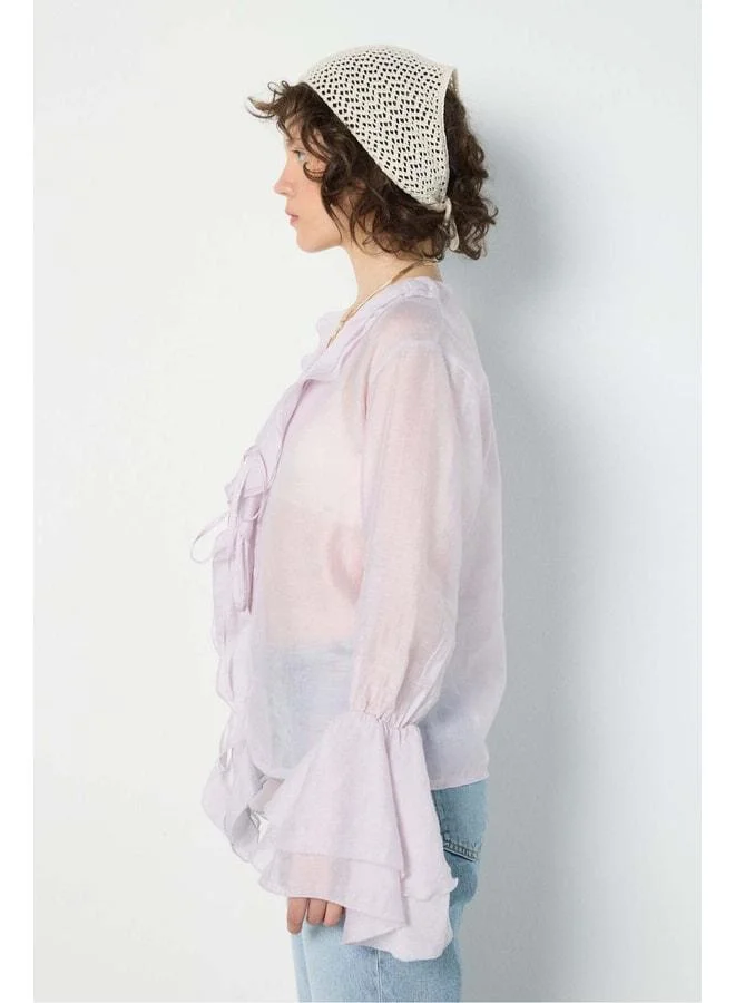 mina aise Frilled Tie-Back Blouse Lilac 31042.