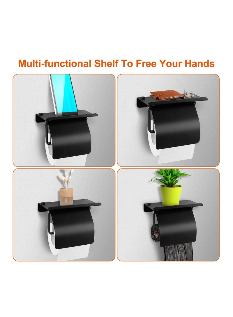 XiuWoo Toilet Paper Holder, Wall Mount Matte Black Holder with Shelf Stainless Steel Tissue for Bathroom(Black) - Image 4