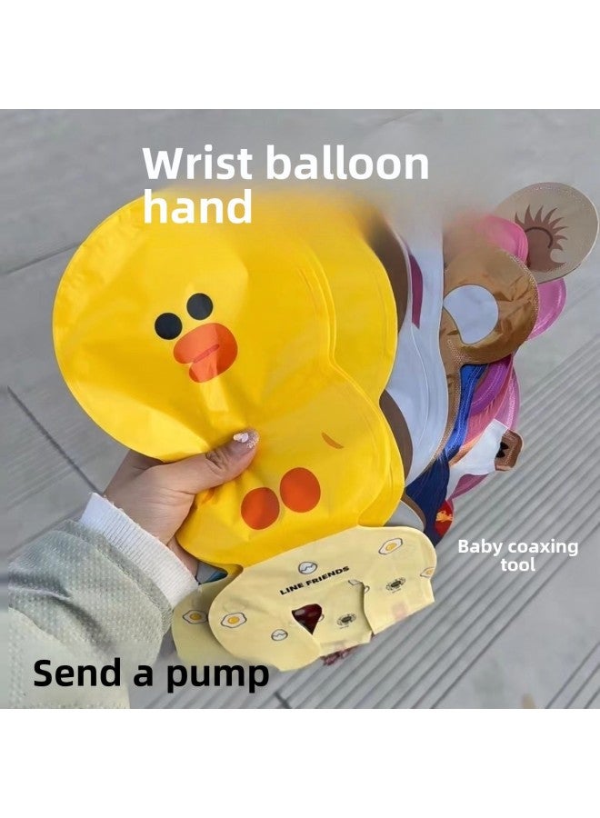 Little Red Book Same Cartoon Wrist Balloon Cute Rabbit Aluminum Film Bracelet Children's Birthday Inflatable Stall Small Goods-Color:Mixed Animal Headband (5 Packs) With Pump  - Image 1