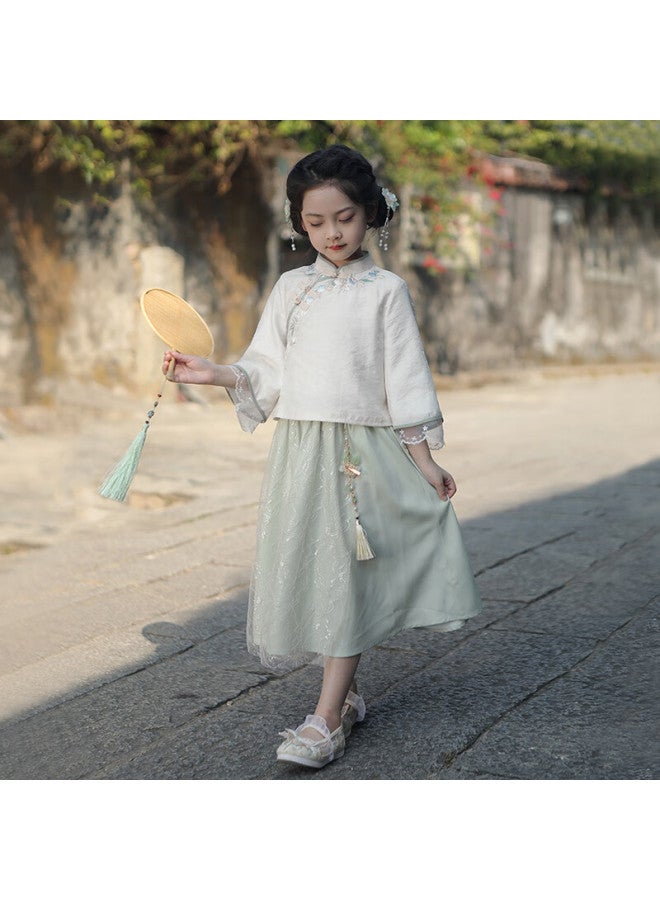 Flag Platinum Qibohanfu Girls' Spring New Style Children's New Chinese-style Outfit, Qingdai Long Sleeve , Size 120 - Image 5