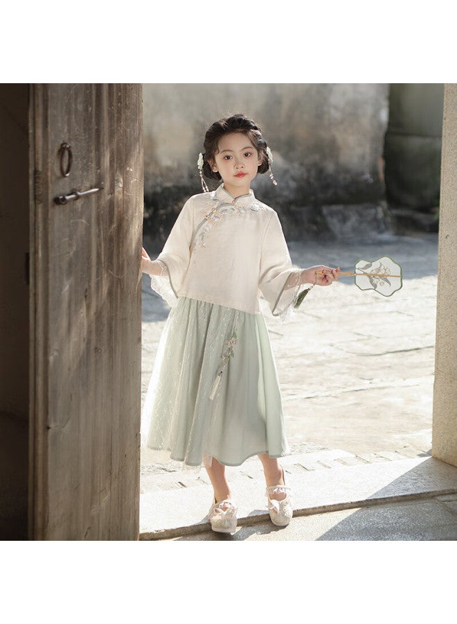 Flag Platinum Qibohanfu Girls' Spring New Style Children's New Chinese-style Outfit, Qingdai Long Sleeve , Size 120 - Image 2