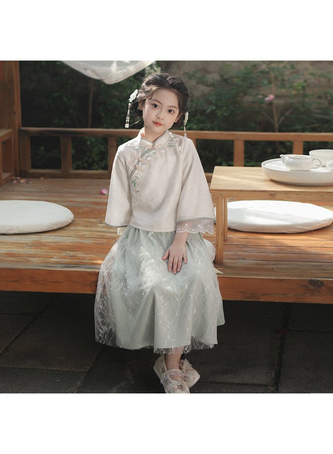 Flag Platinum Qibohanfu Girls' Spring New Style Children's New Chinese-style Outfit, Qingdai Long Sleeve , Size 120 - Image 1