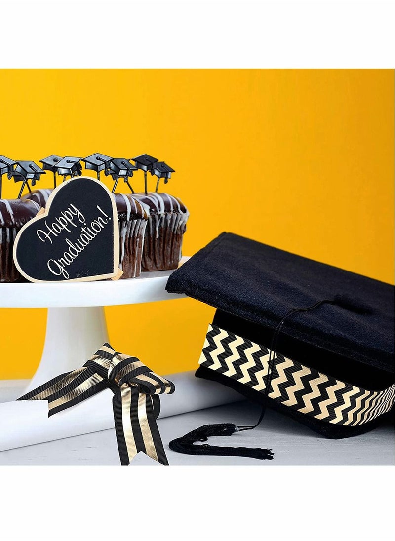 Y&D 3 Rolls Striped Grosgrain Ribbons Dot Fabric Ribbon Styles DIY Craft for Graduation Summer Home Theme Party Decorations Black and Gold  - Image 5