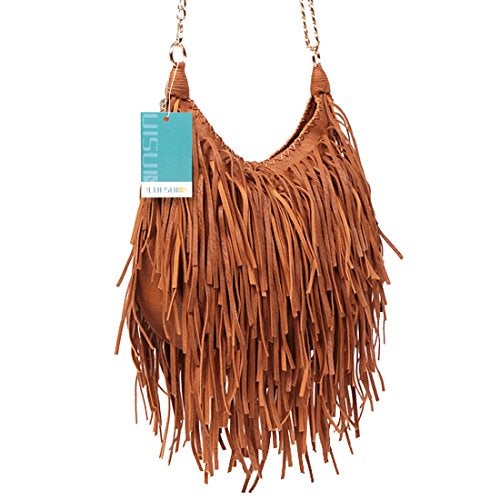LUI SUI Women's Fashion Fringed Shoulder Bag Tassel Cross Body Bags (Brown) - Image 3