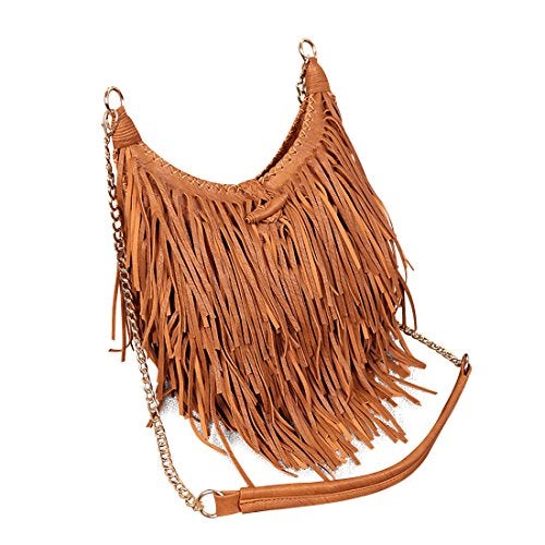 LUI SUI Women's Fashion Fringed Shoulder Bag Tassel Cross Body Bags (Brown) - Image 2