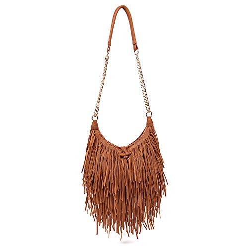 LUI SUI Women's Fashion Fringed Shoulder Bag Tassel Cross Body Bags (Brown) - Image 1