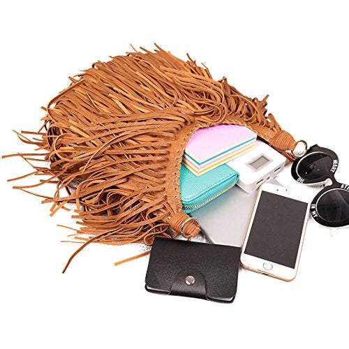 LUI SUI Women's Fashion Fringed Shoulder Bag Tassel Cross Body Bags (Brown) - Image 5