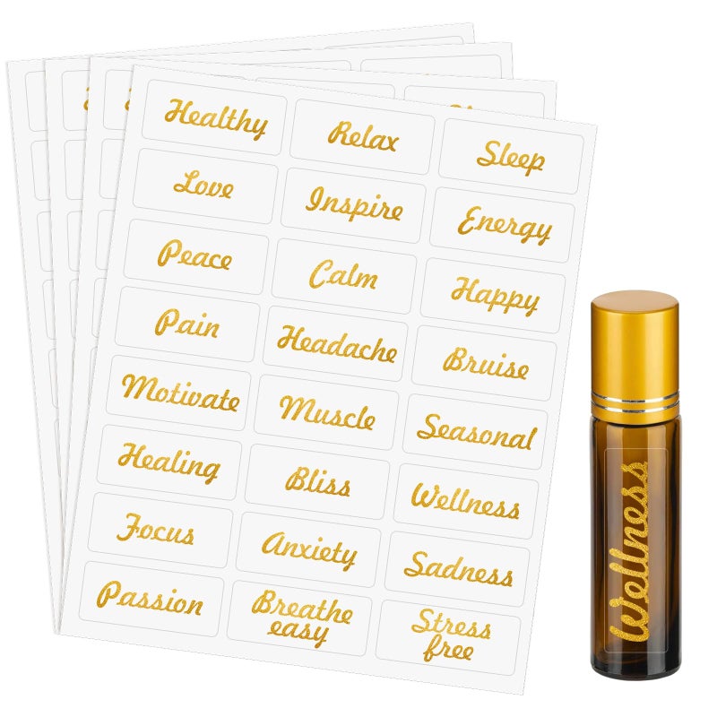 TESWEY 192Pcs Essential Oil Labels Stickers, Roller Bottle Labels for Essential Oils,Waterproof Self Adhesive Labels for Roller Bottles（24 Names, Small Size - Image 1