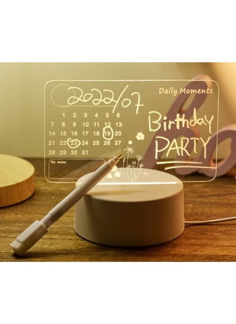 Premium 3D Acrylic Writing Board with Pen and LED Light, Rewritable Acrylic Message Board with Stand, Dry Erase Board with 1 Pen for Notes/Messages/Memoirs/Calendar for Home Office