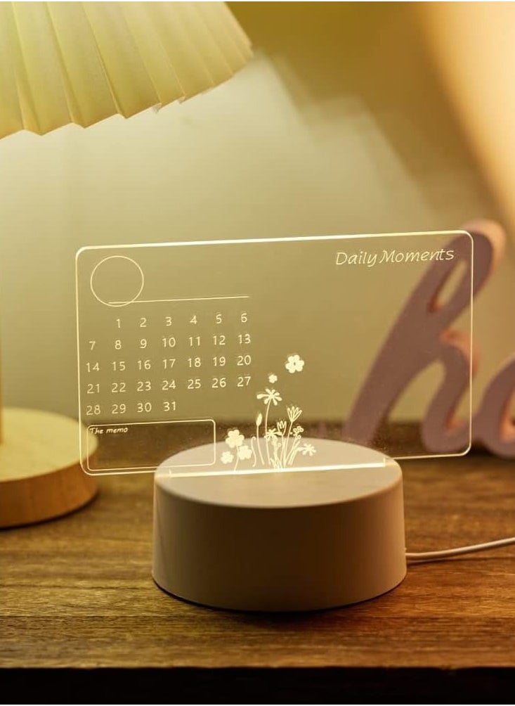 Premium 3D Acrylic Writing Board with Pen and LED Light, Rewritable Acrylic Message Board with Stand, Dry Erase Board with 1 Pen for Notes/Messages/Memoirs/Calendar for Home Office