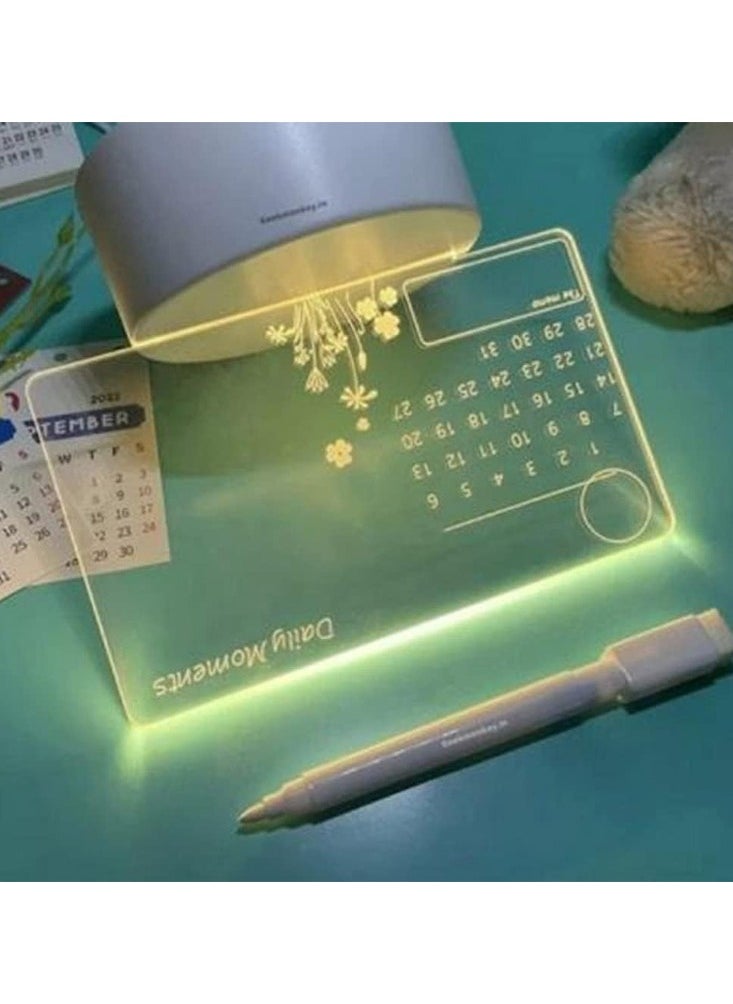 Premium 3D Acrylic Writing Board with Pen and LED Light, Rewritable Acrylic Message Board with Stand, Dry Erase Board with 1 Pen for Notes/Messages/Memoirs/Calendar for Home Office