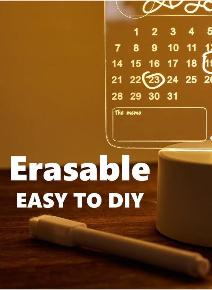 Premium 3D Acrylic Writing Board with Pen and LED Light, Rewritable Acrylic Message Board with Stand, Dry Erase Board with 1 Pen for Notes/Messages/Memoirs/Calendar for Home Office