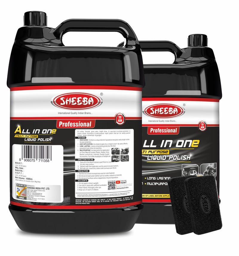 SHEEBA All in One Multipurpose Liquid Polish for Car, Motorbike, Scooter, Household, Office Care | High Gloss | Easy Application | For Interior & Exterior Surfaces -4500mL with Applicator Pad. - Image 2