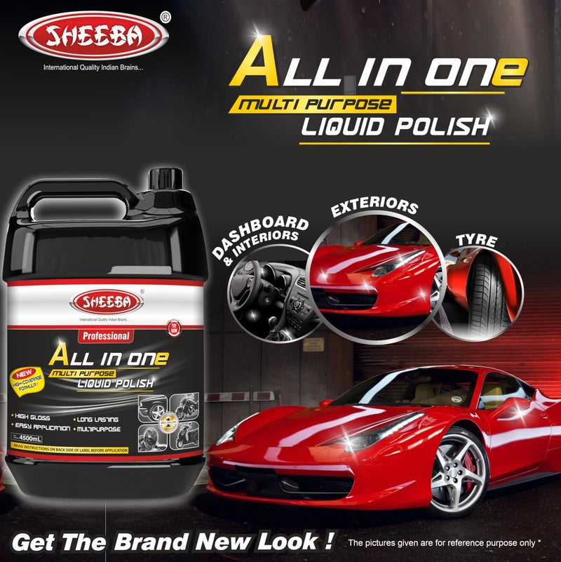 SHEEBA All in One Multipurpose Liquid Polish for Car, Motorbike, Scooter, Household, Office Care | High Gloss | Easy Application | For Interior & Exterior Surfaces -4500mL with Applicator Pad. - Image 4