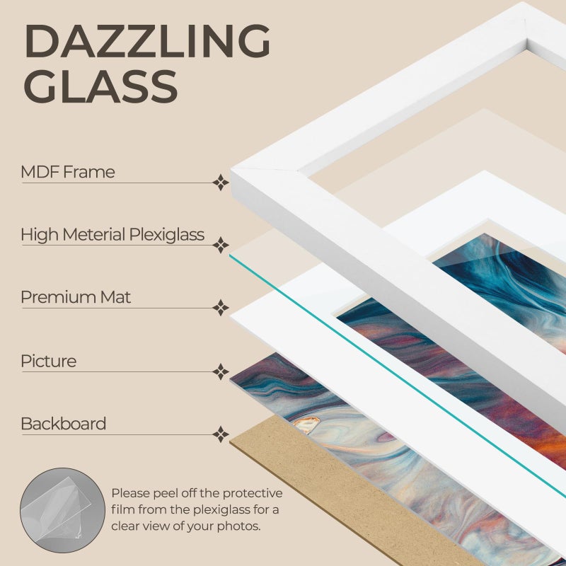 AUEAR  8x10 Picture Frames Set of 3  with Mat for 5x7 or 8x10 without Mat  Engineered Wood Photo Frames with Plexiglass  for Wall or Tabletop Display (White) - Image 3