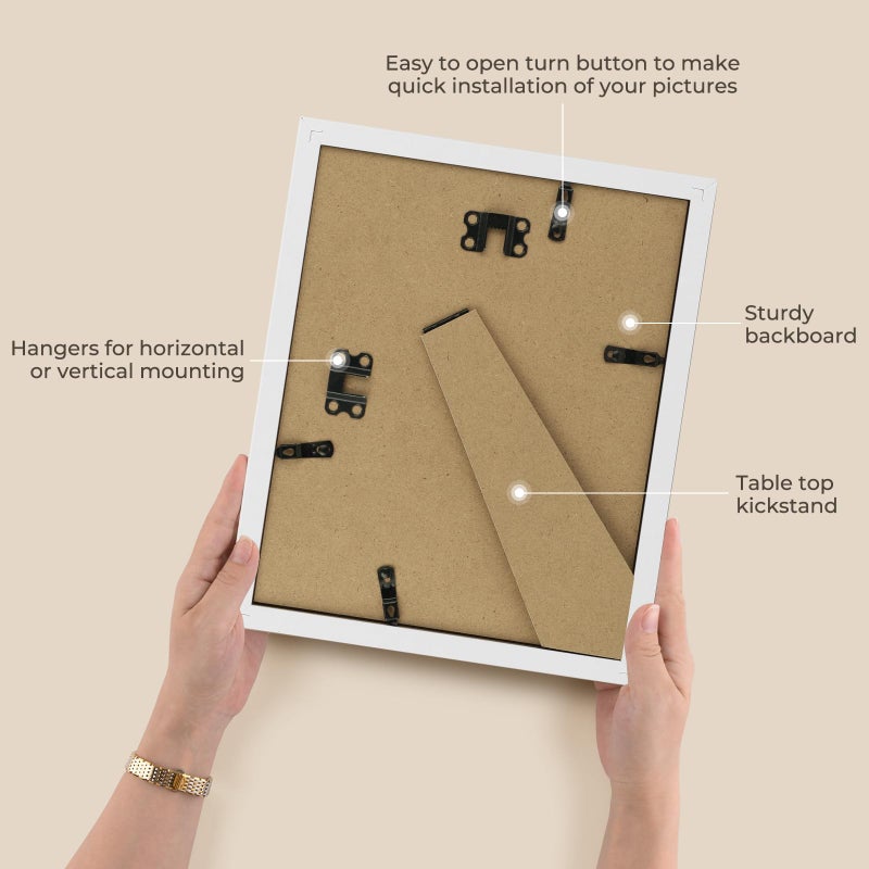 AUEAR  8x10 Picture Frames Set of 3  with Mat for 5x7 or 8x10 without Mat  Engineered Wood Photo Frames with Plexiglass  for Wall or Tabletop Display (White) - Image 5