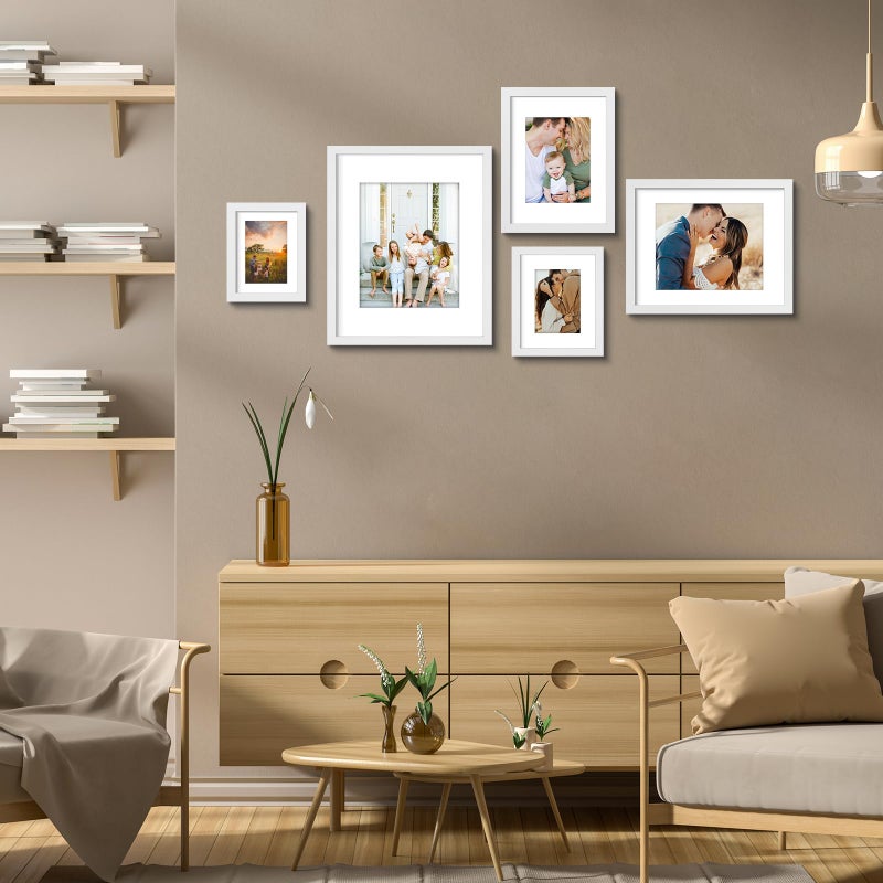 AUEAR  8x10 Picture Frames Set of 3  with Mat for 5x7 or 8x10 without Mat  Engineered Wood Photo Frames with Plexiglass  for Wall or Tabletop Display (White) - Image 2