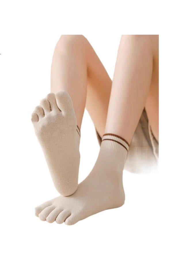 Madallo 3 Pairs Women'S Cotton Breathable Sweat-Absorbing Sports Yoga Toe Socks Anti-Odor Mid-Tube Summer Split Toe Socks - Image 1