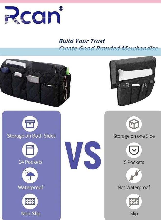 Rcan 2 In 1 Waterproof Armrest Covers Sofa Arm Organizer Anti Slip Recliner Couch Armchair Slipcover with 14 Pockets for Tablet Magazines TV Remote Holder - Image 4