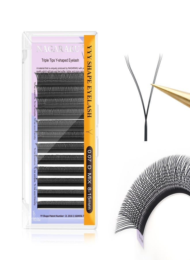 NAGARAKU 3 Tips Triple YYY Eyelash Extensions Supplies y lash 0.07mm D curl Mix Tray 8-15mm Premade 6D Easy Fan Russian Volume Faux Mink Matte 12 rows Wispies Crisscross Eye Lashes - Image 1