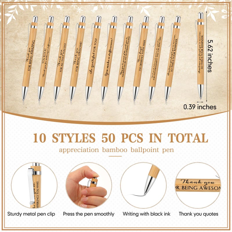 ReliThick 50 Sets Employee Appreciation Gift Bulk Inspirational Bamboo Ballpoint Pen with Thank You Greeting Card Social Worker Appreciation Gift for Office Coworker Nurse Staff Student Teacher Team - Image 2
