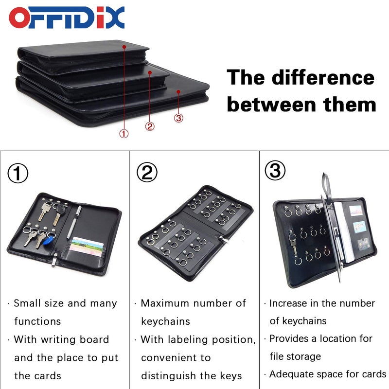 OFFIDIX Portable Zippered Key Case,Leather Portable Key Cabinet 24 Key Hooks Key Organizer,Manager & Landlord Key Holder, Business Padfolio for Real Estate Sales,Hotel Executives, Car Service - Image 4